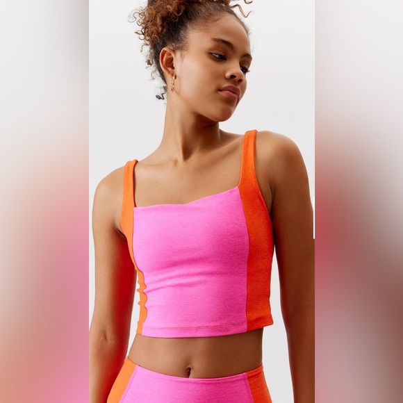 🧡 Beyond Yoga Vitality Spacedye Tank Top Colorblock Size Medium Pink Orange - Picture 2 of 8